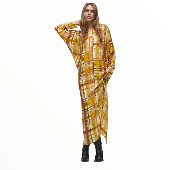 ZARA | Mustard | PRINTED MIDI DRESS - Picture 7 of 15